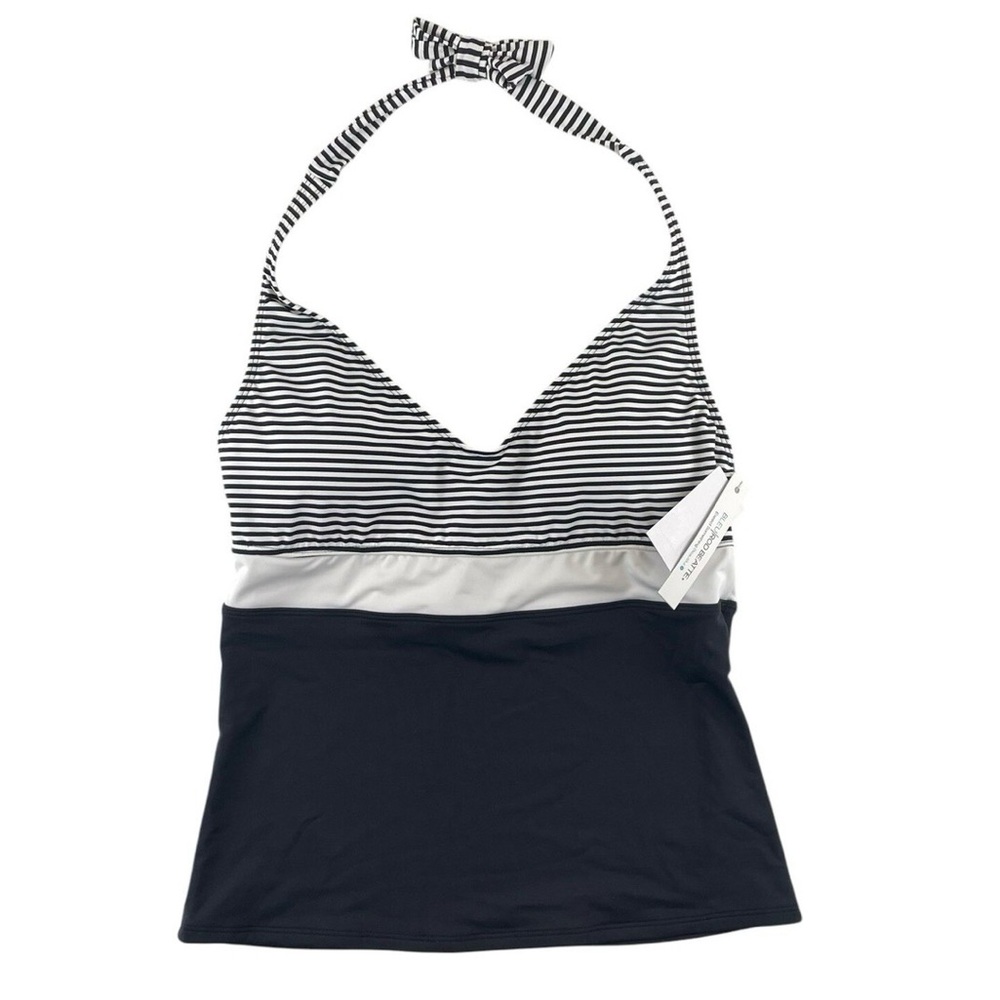 BLEU ROD BEATTIE halter style striped black white tankini swim top size 6 NWT